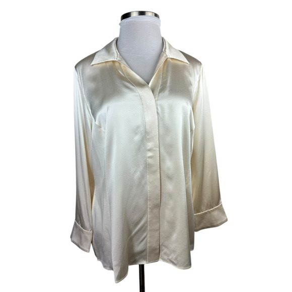Lafayette 148 New York Silk Blouse Ivory Champagne LS Button Front Plus Size 20 - Picture 4 of 14